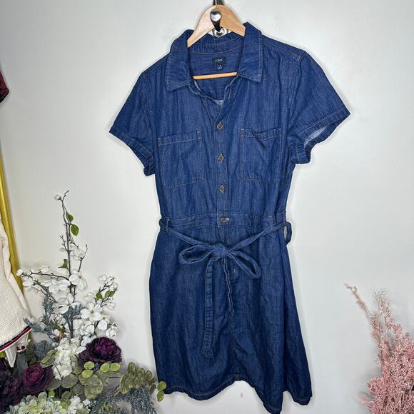 J. CREW 2024 Denim Utility Mini Dress Dark Indigo Sz 18 {A13} - Picture 4 of 8
